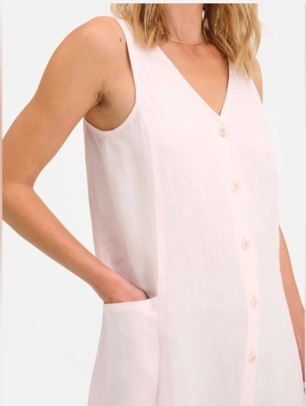 Mate The Label Organic Linen Button Front Dress In Opal - Picture 8 of 8